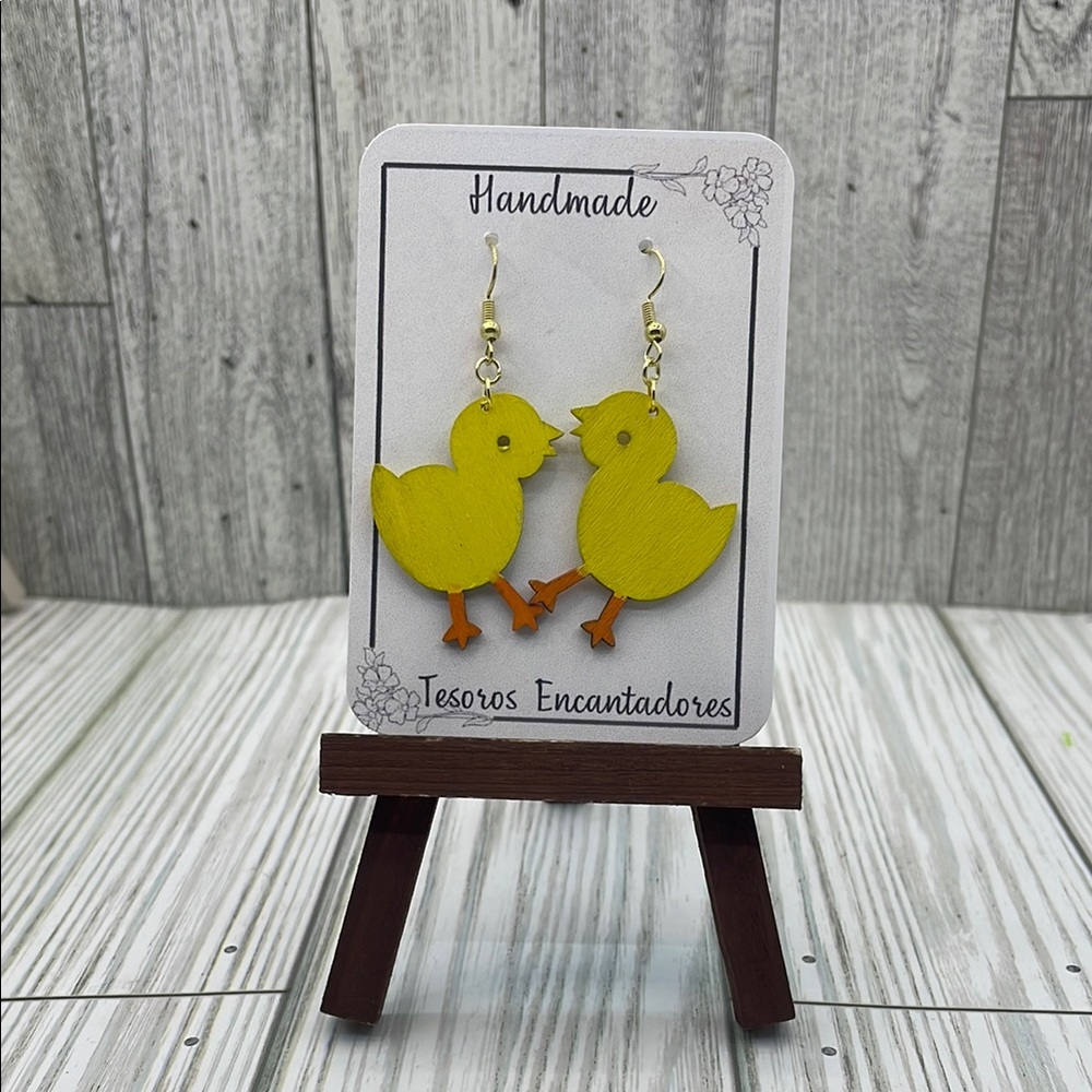 Handmade wooden  chick earrings